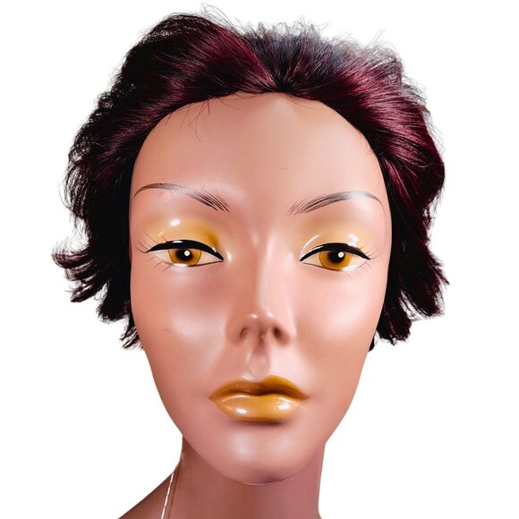 Milky Way 100% Human Hair Wig, Short Feathered Burgundy Wig, Layered Pageboy - Picture 3 of 7
